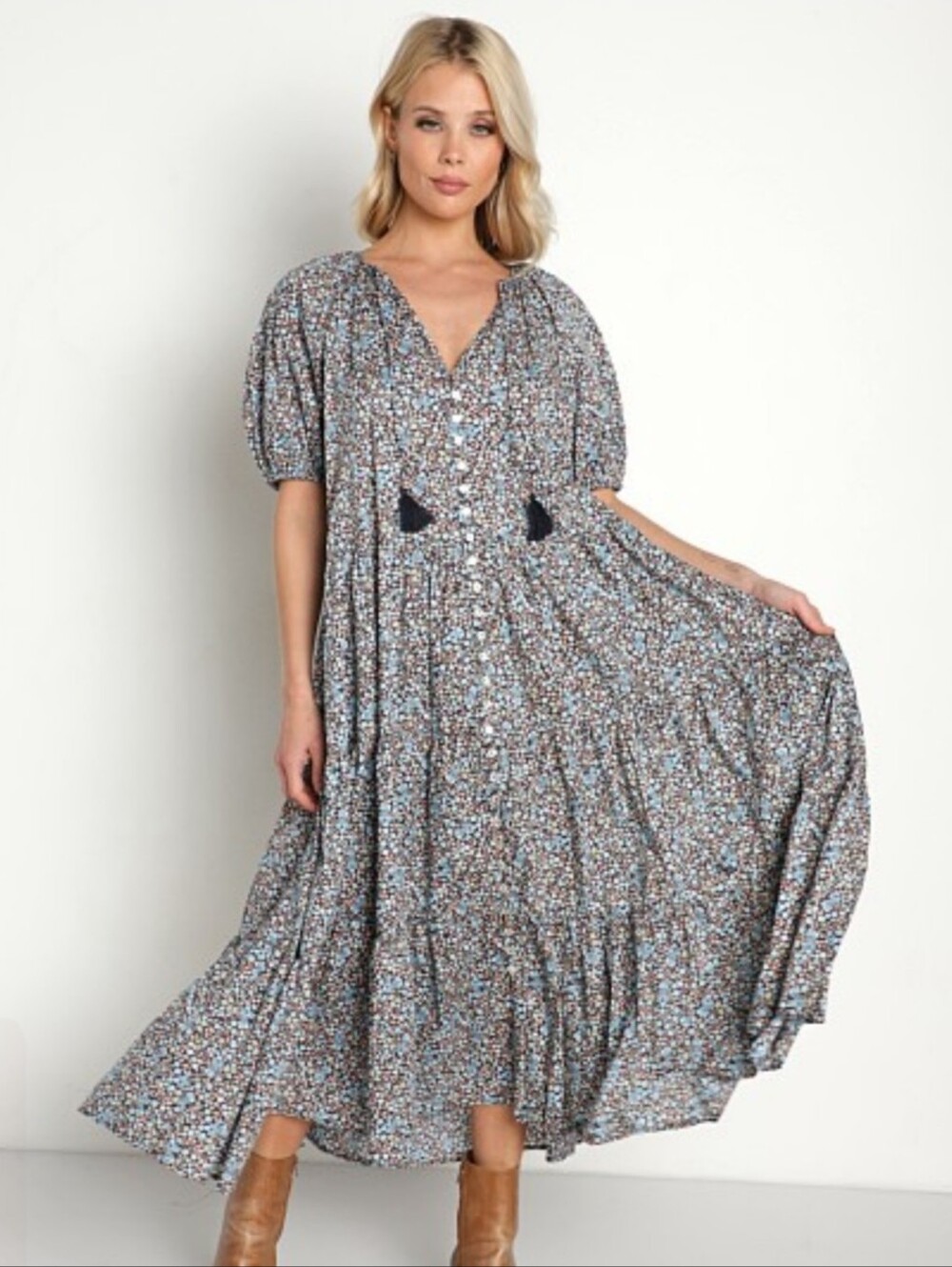 Spell Poppy Smock Gown Navy